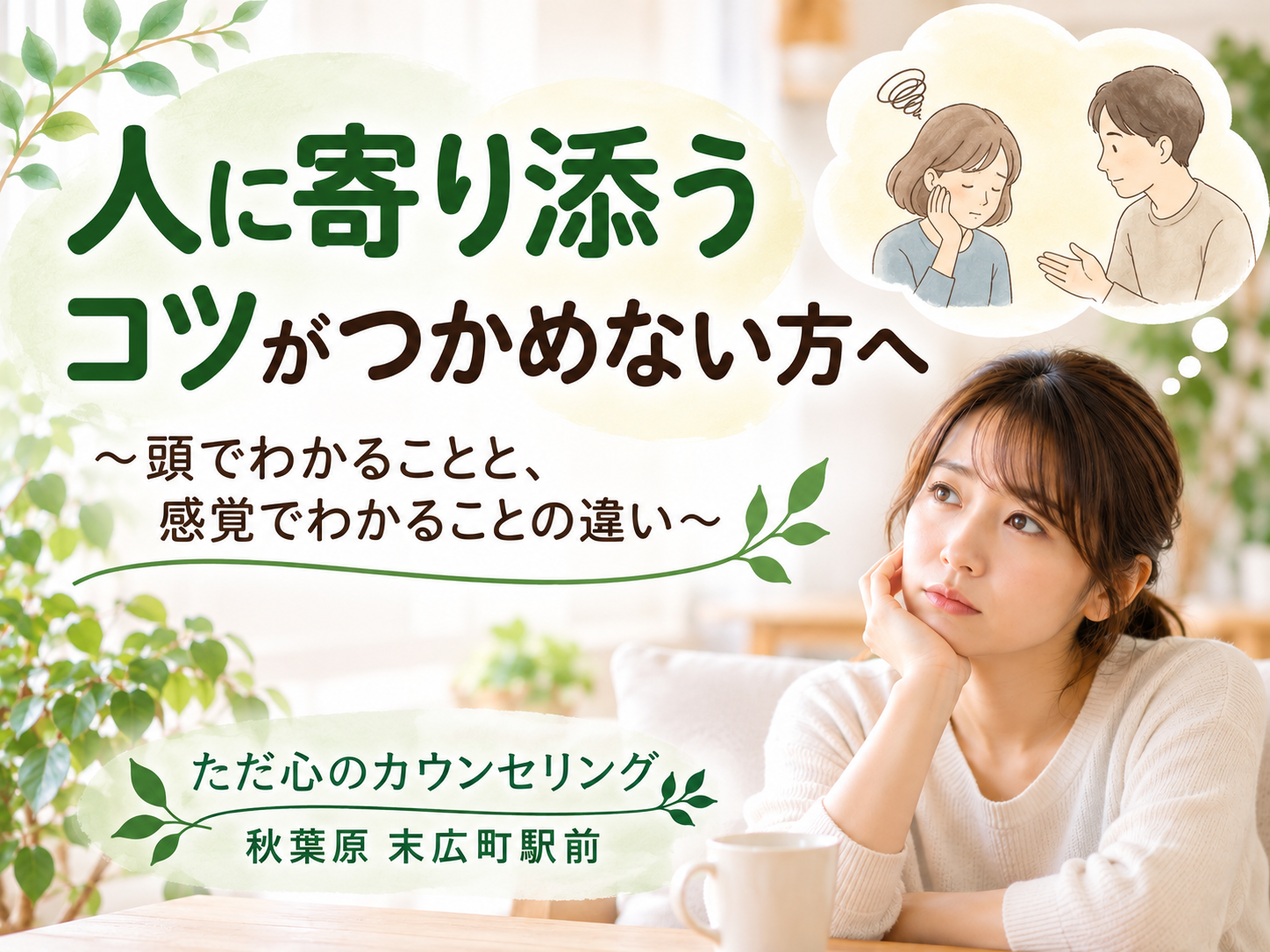 人に寄り添うコツがつかめない方へ～頭でわかることと、感覚でわかることの違い～東京 秋葉原のカウンセリング